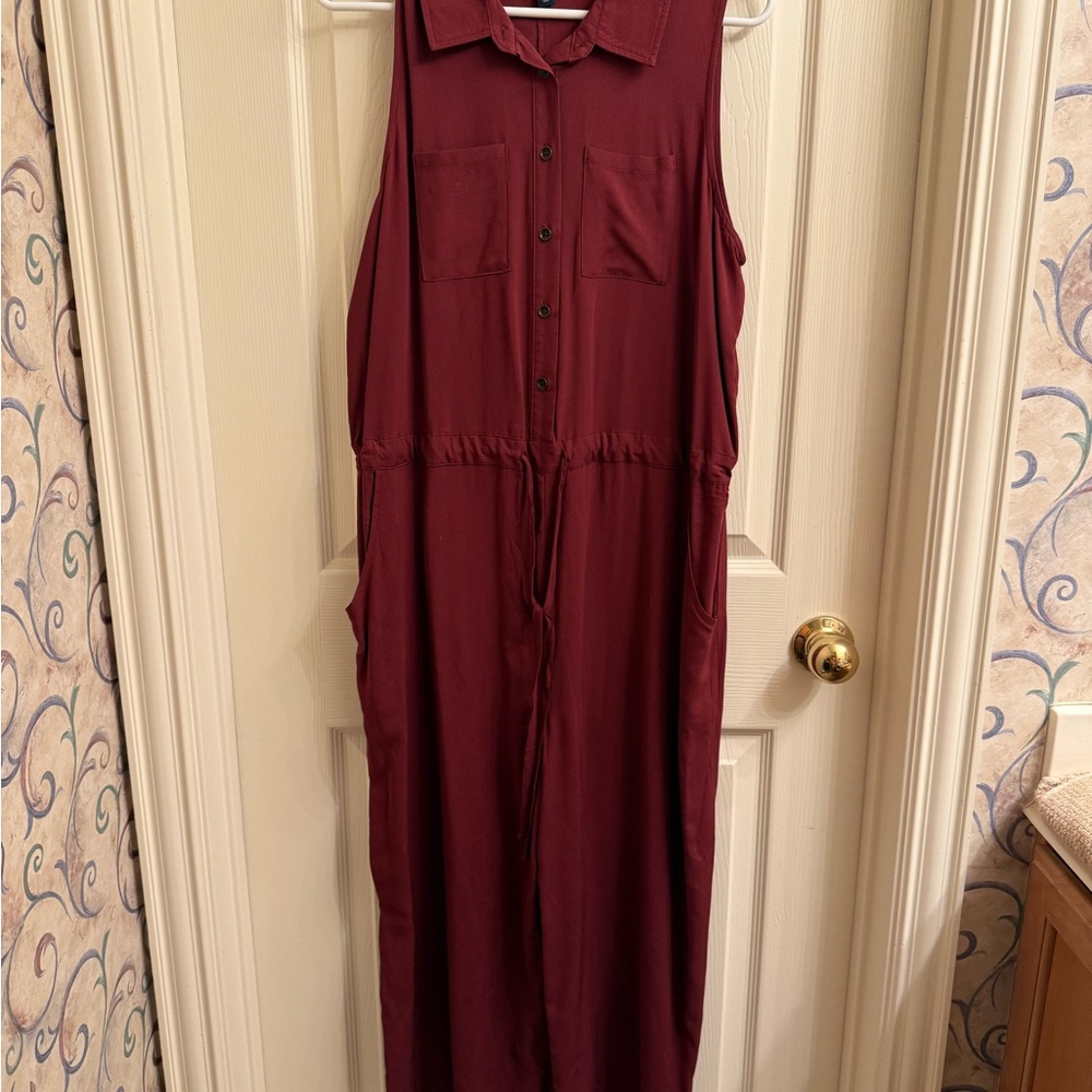 Universal Thread Red Sleeveless Jumpsuit with Tie Waist